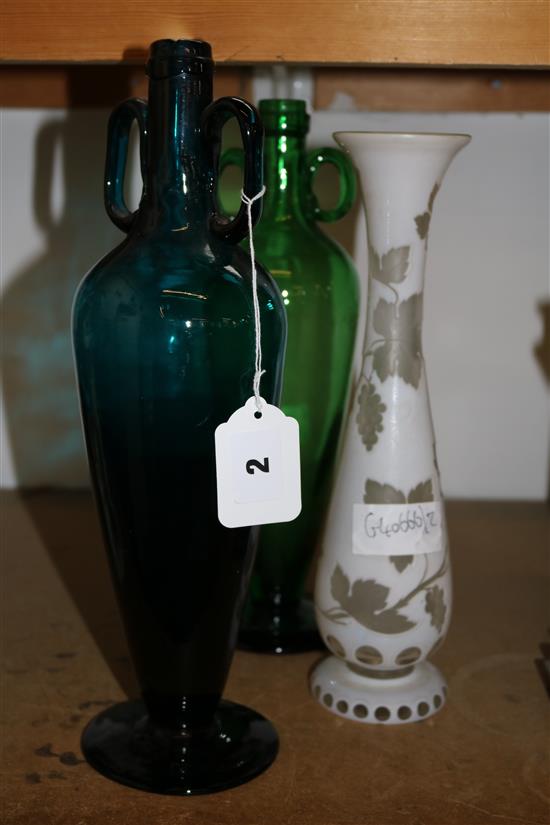 Bohemian glass vase & 2 other vases